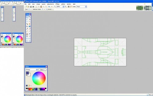 This is the original GP2 carshape. Using the &quot;quadrilateral reshape&quot; plugin, I reshape each green-bordered area from the Mustang to fit the original shape.