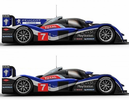 New Peugeot 908. Top: with fin, Bottom: how it would look like without that thing