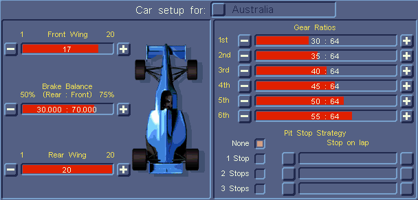 Figure 1, GP2 Standard Car Set-up Menu